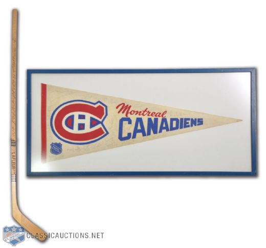 Montreal Canadiens 1976 Stanley Cup Champions Team-Signed Guy Lafleur<br> Game-Issued Stick and Pennant