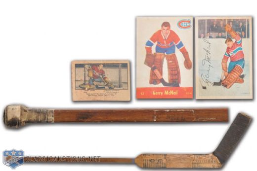 Gerry McNeils Montreal Canadiens Game-Used CCM Stick & Hockey Card Collection