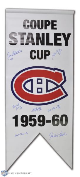 Montreal Canadiens 1959-60 Multi-Signed Stanley Cup Banner Signed by 7, <br>Including HOFers Henri Richard, Beliveau and Moore