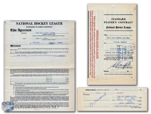 1953-54 Tim Horton Toronto Maple Leafs Contract Signed by Horton, Smythe and Campbell