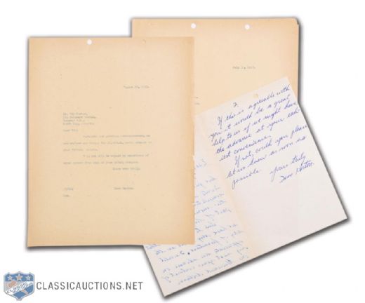 1953 Tim Hortons Signed Handwritten Letter to Conn Smythe and Related Correspondence