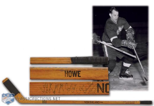 Gordie Howes 1960-61 Detroit Red Wings Game-Used Team-Signed Stick, <br>Featuring Howe, Abel and Sawchuk