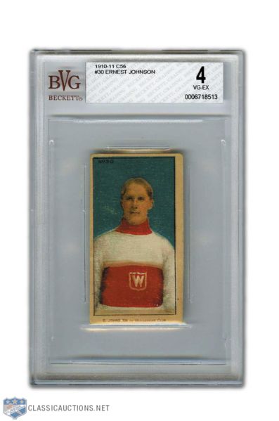 1910-11 Imperial Tobacco C56 #30 Ernest Johnson RC Graded BVG 4