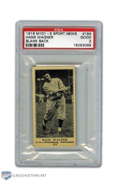 1916 M101-5 Sporting News #184 Hans Wagner (Blank Back) - Graded PSA 2