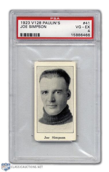 1924-26 Paulins Candy V128 #41 HOFer Joe Simpson - Graded PSA 4