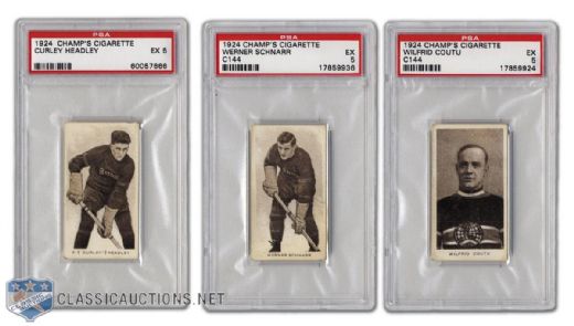 1924-25 Champs Cigarettes C144 Coutu, Headley & Schnarr - All Graded PSA 5