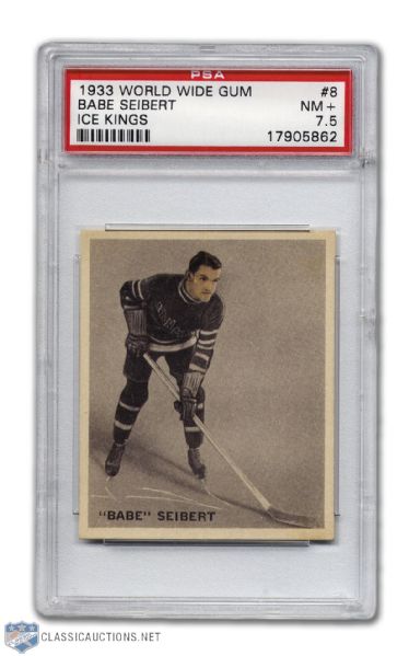 1933-34 World Wide Gum Ice Kings V357 #8 - HOFer Babe Seibert RC Graded PSA 7.5