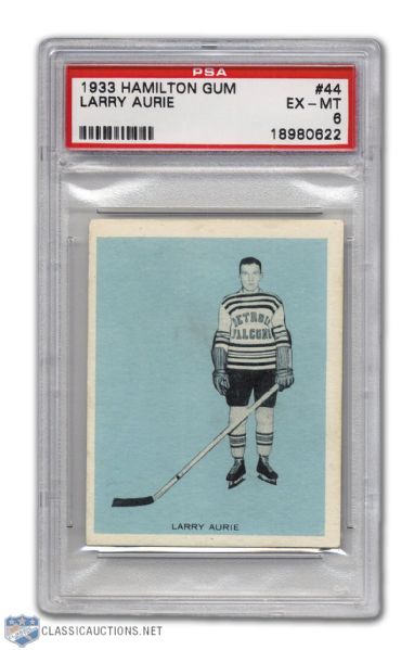 1933-34 Hamilton Gum #44 Larry Aurie RC - Graded PSA 6