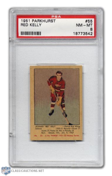 1951-52 Parkhurst #55 HOFer Red Kelly RC - Graded PSA 8