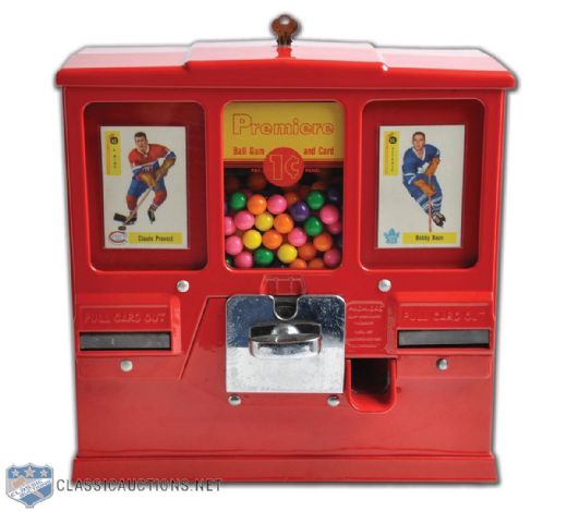 1950s Vintage Oak Premiere Hockey Card And Gumball One Cent Vending Machine