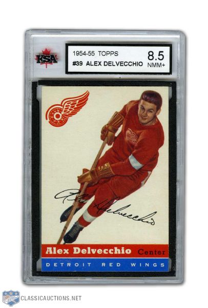 1954-55 Topps #39 - Alex Delvecchio Graded KSA 8.5 NMM+