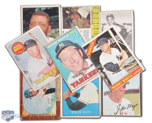 Mickey Mantle and Willie Mays Card Collection of 9