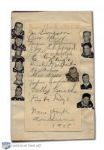 New York Americans 1928-29 Team-Signed Sheet, with 7 HOFers Featuring Dye and Burch