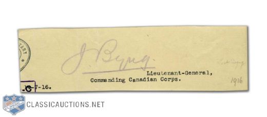 Lord Julian Byngs Signed 1916 Cut Signature