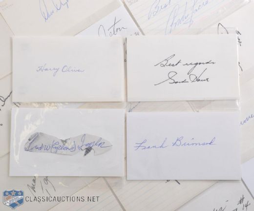 Autographed Index Card Collection of 20, Including HOFers Cowley, Oliver & Taylor