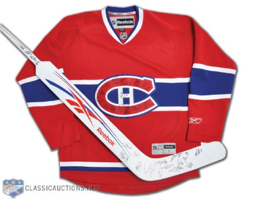 Montreal Canadiens 2010-11 Team-Signed Jersey and Team-Signed Goalie Stick