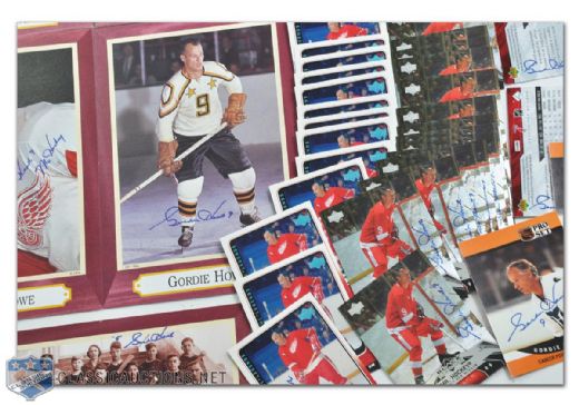 Gordie Howe Signed Hockey Card and Bee Hive Collection of 83