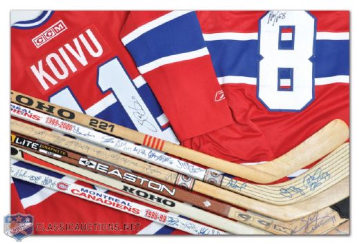 Montreal Canadiens Signed Jersey and Stick Collection of 9