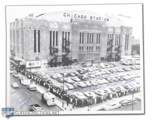 Chicago Stadium Photo Autographed by 10 Former Black Hawks