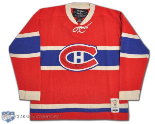 Habs Red Wool Jersey Signed by Beliveau, H. Richard, Moore & Lafleur