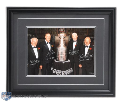 Henri Richard, Guy Lafleur, Jean Beliveau & Yvan Cournoyer Limited-Edition Signed Framed Photo (22" x 18")