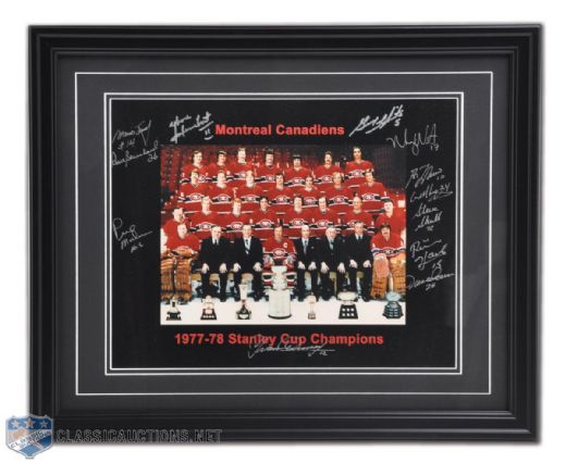 Montreal Canadiens 1977-78 Framed Team Signed inc. Lafleur, Shutt, Cournoyer, Lapointe and Lemaire 11x14 Photo