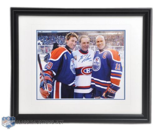 Guy Lafleur Autographed Framed 2003 Winter Classic Photo with Gretzky and Messier (18" x 22")