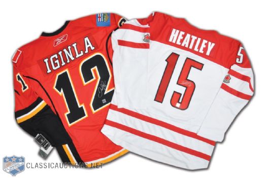 Jarome Iginla and Dany Heatley Autographed Jersey Collection of 2