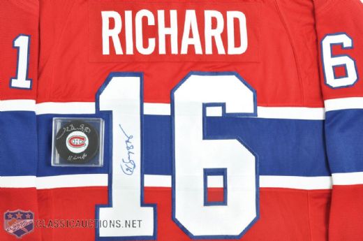 Henri Richards Autographed Montreal Canadiens Jersey and Puck Collection