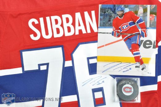 PK Subban Signed Montreal Canadiens Jersey + Signed Puck + Subban Signed 8x10 Photo
