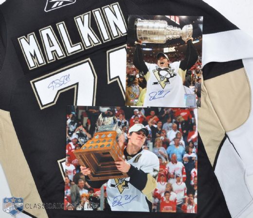 Evgeni Malkin Signed Pittspurgh Penguins Jersey + Signed 8x10 Photo + Signed 11x14 Photo