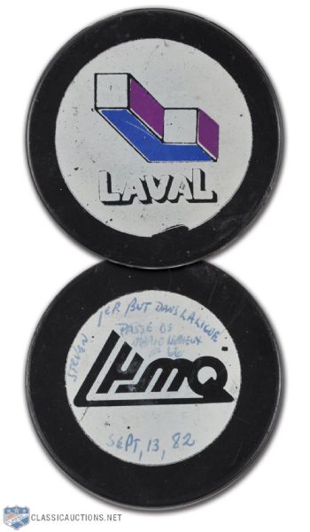 Mario Lemieuxs 1982 Laval Voisins Game-Used Assist Puck