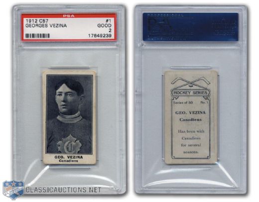 1912-13 Imperial Tobacco C57 #1 Georges Vezina - Graded PSA 2