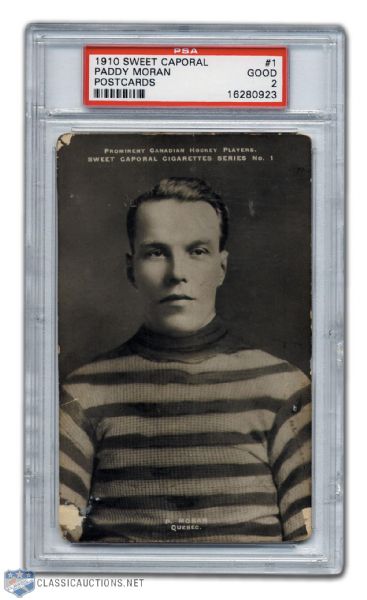 1910-11 Sweet Caporal Postcard #1 Quebec Bulldogs Paddy Moran - Graded PSA 2