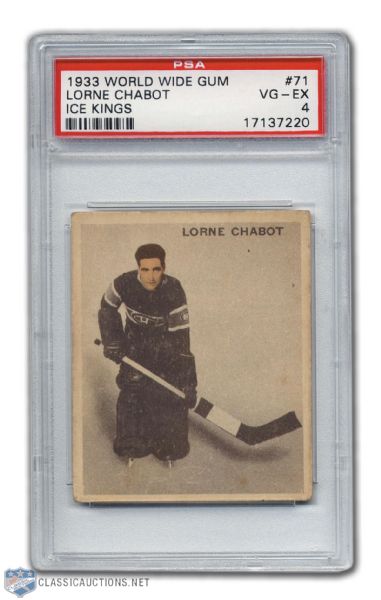 1933-34 World Wide Gum Ice Kings V357 #71 - Lorne Chabot Graded PSA 4