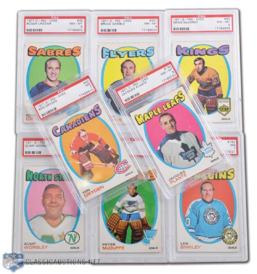 1971-72 O-Pee-Chee PSA Graded Goalie Card Collection of 8 Including Ken Dryden RC