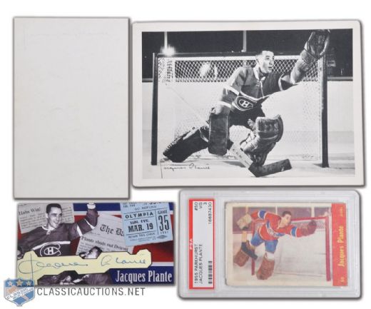 Jacques Plantes Montreal Canadiens Card and Autograph Collection of 4