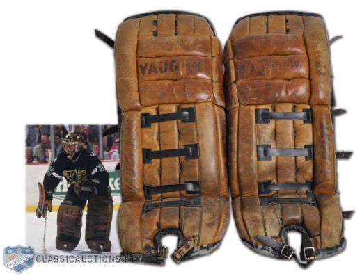 Andy Moogs 1993-94 Dallas Stars Signed 300th Win Game-Worn Pads Photo-Matched!