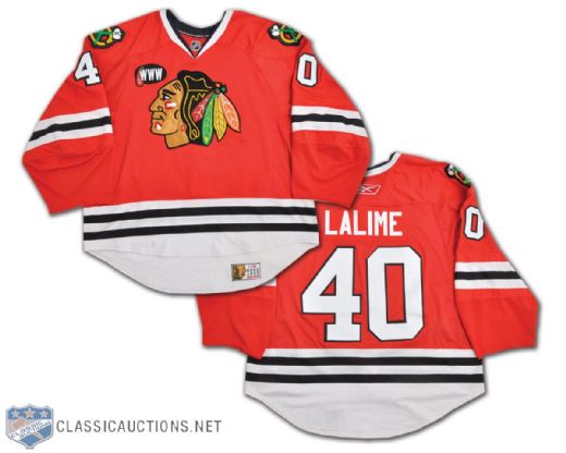 Patrick Lalimes 2007-08 Chicago Black Hawks Game-Worn Jersey w/ "WWW" Memorial Patch