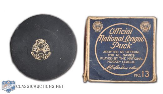 1930s Spalding Official NHL Puck in Original Box