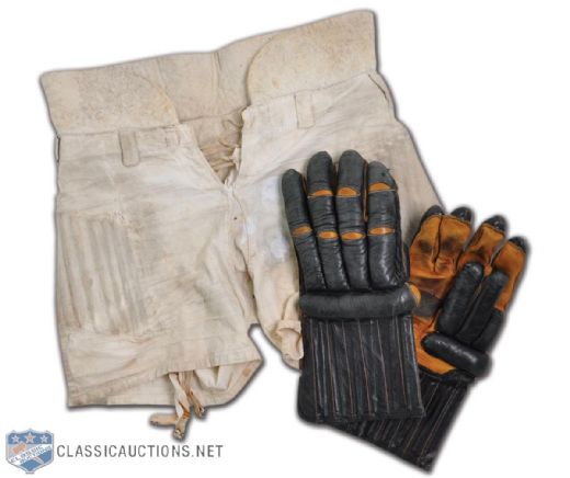 Vintage 1920s Long Fingers Hockey Leather Gloves and Vintage Sports Pants