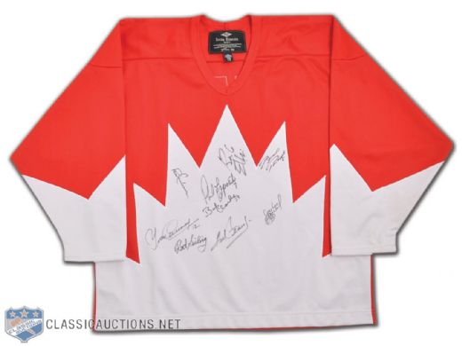 1972 Canada-Russia Series Team Canada Signed Replica Jersey, Featuring Paul Henderson, Phil Esposito and Yvan Cournoyer