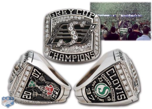 Tristan Cloviss 2007 Saskatchewan Roughriders Grey Cup 10K Gold and Diamond Championship Ring