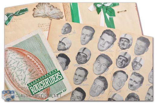 1951 Saskatchewan Roughriders Scrapbook Collection of 2, Featuring Team-Signed Montage