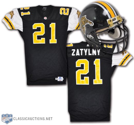 Wally Zatylnys 1990s Hamilton Tiger-Cats Game-Worn Jersey & Helmet