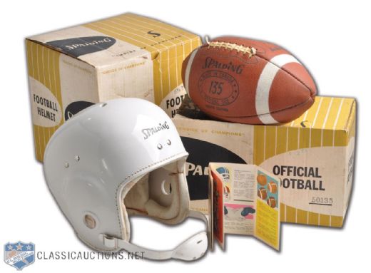 1960s Spalding Helmet and Spalding Football in Original Boxes
