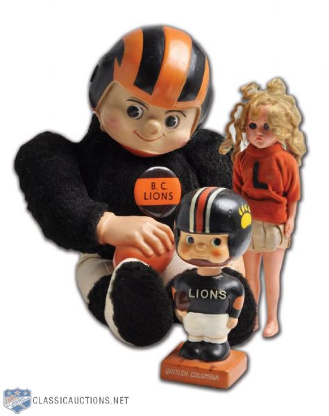 B.C. Lions 1960s Doll Collection of 3, Including Bobbing Head