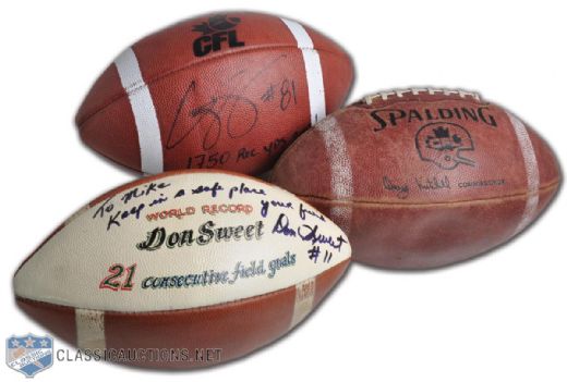 Don Sweets 1970s Trophy Football, 1986 Western Semi-Finals Football & 2003 Geroy Simon Signed Football