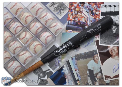 Yankees, Mets & Reds Signed Baseball, Photo and Game-Used Equipment Collection of 48