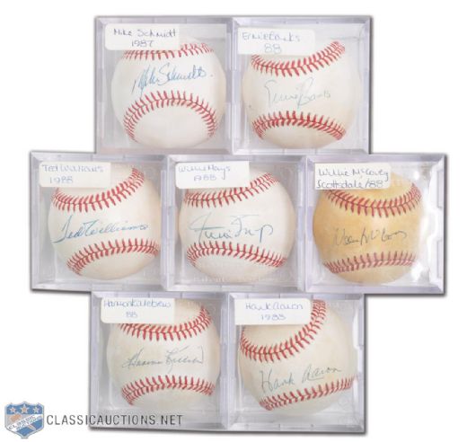 500 Home Run Club Signed Baseball Collection of 7, Including Aaron, Mays and HOFers Williams and Killebrew